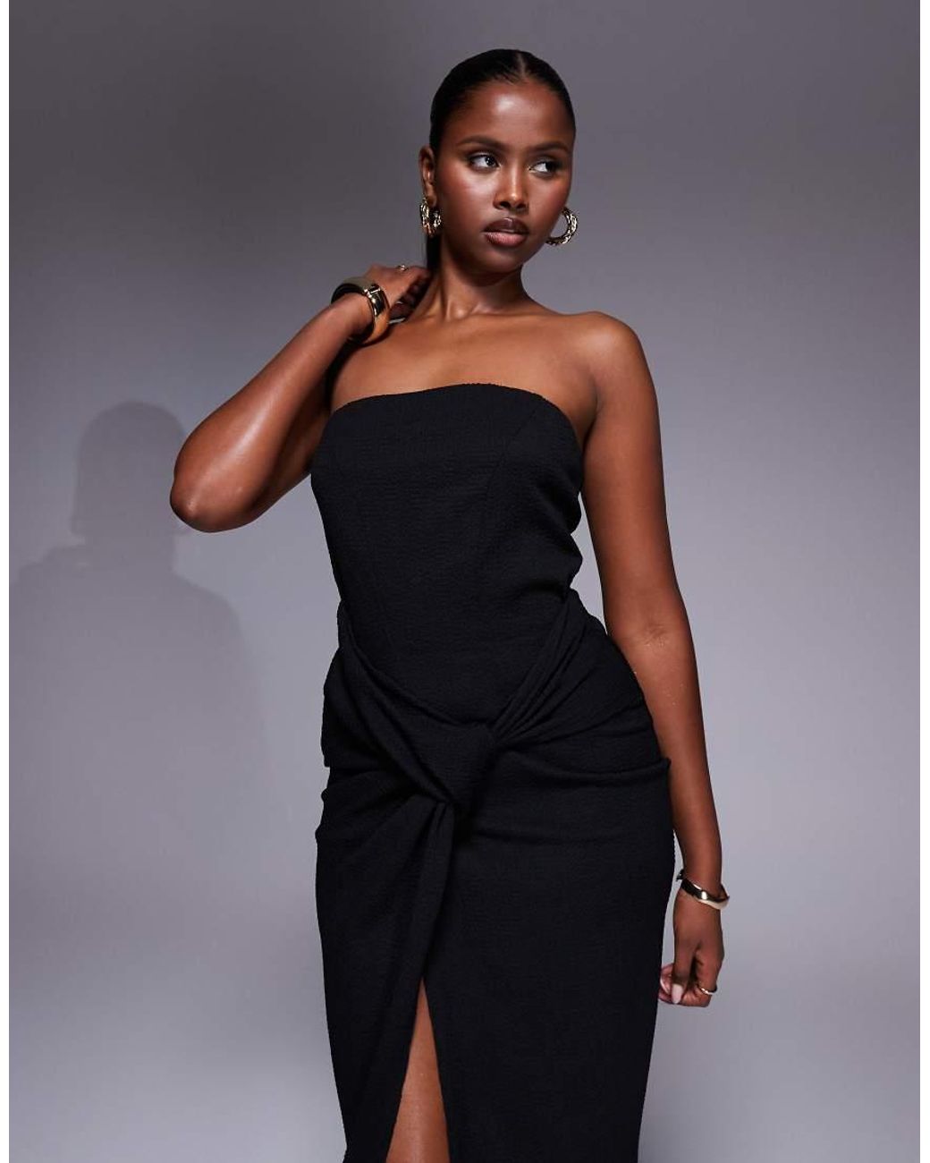 ASOS Blue Bandeau Twist Drape Front Midi Dress