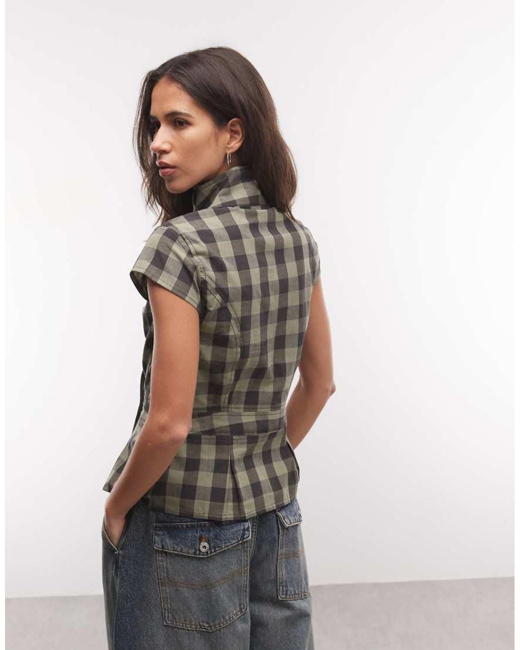 Collusion Brown Funnel Neck Cap Sleeve Shirt