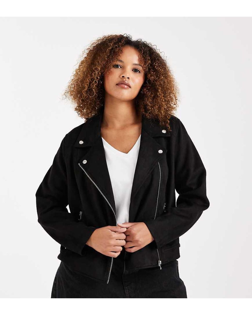 Vero Moda Black Faux Suede Biker Jacket With Washed Effect