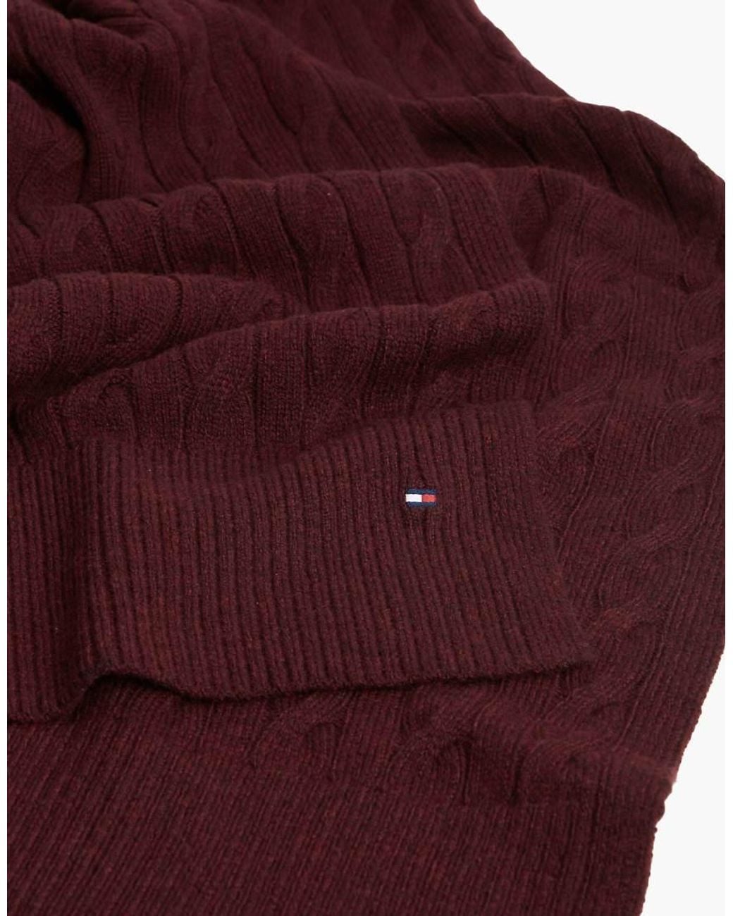 Tommy Hilfiger Red Lambswool Blend Cable Knit Scarf for men