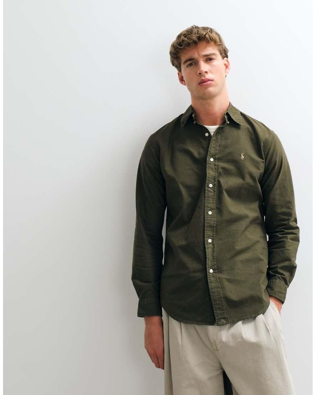 Polo Ralph Lauren Green Icon Logo Slim Fit Garment Dyed Oxford Shirt for men
