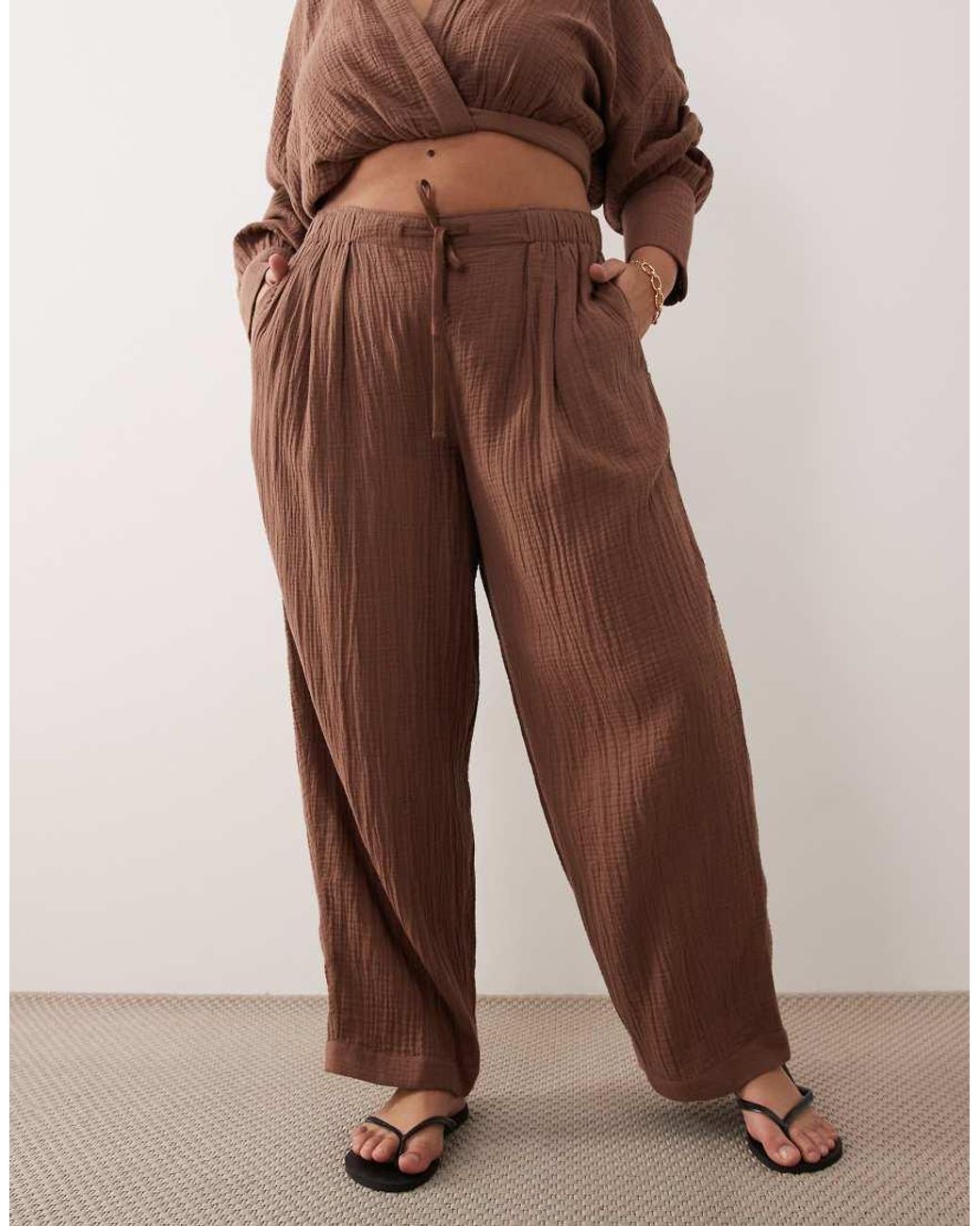 ASOS Brown Asos Design Curve Callie Cheesecloth Beach Balloon Pants