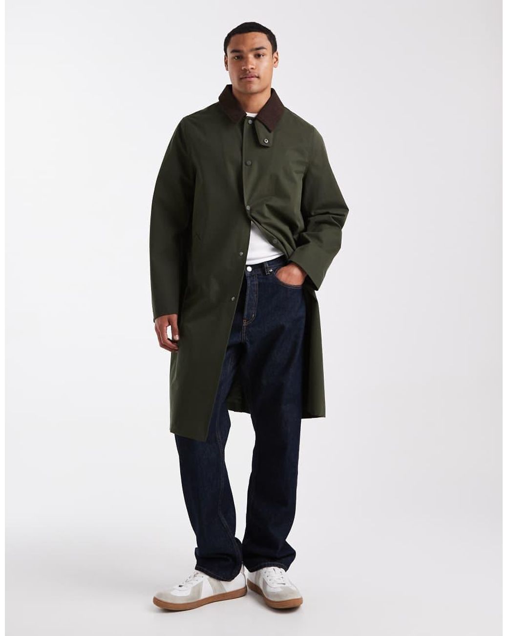 New Look Green Longline Mac With Cord Collar for men