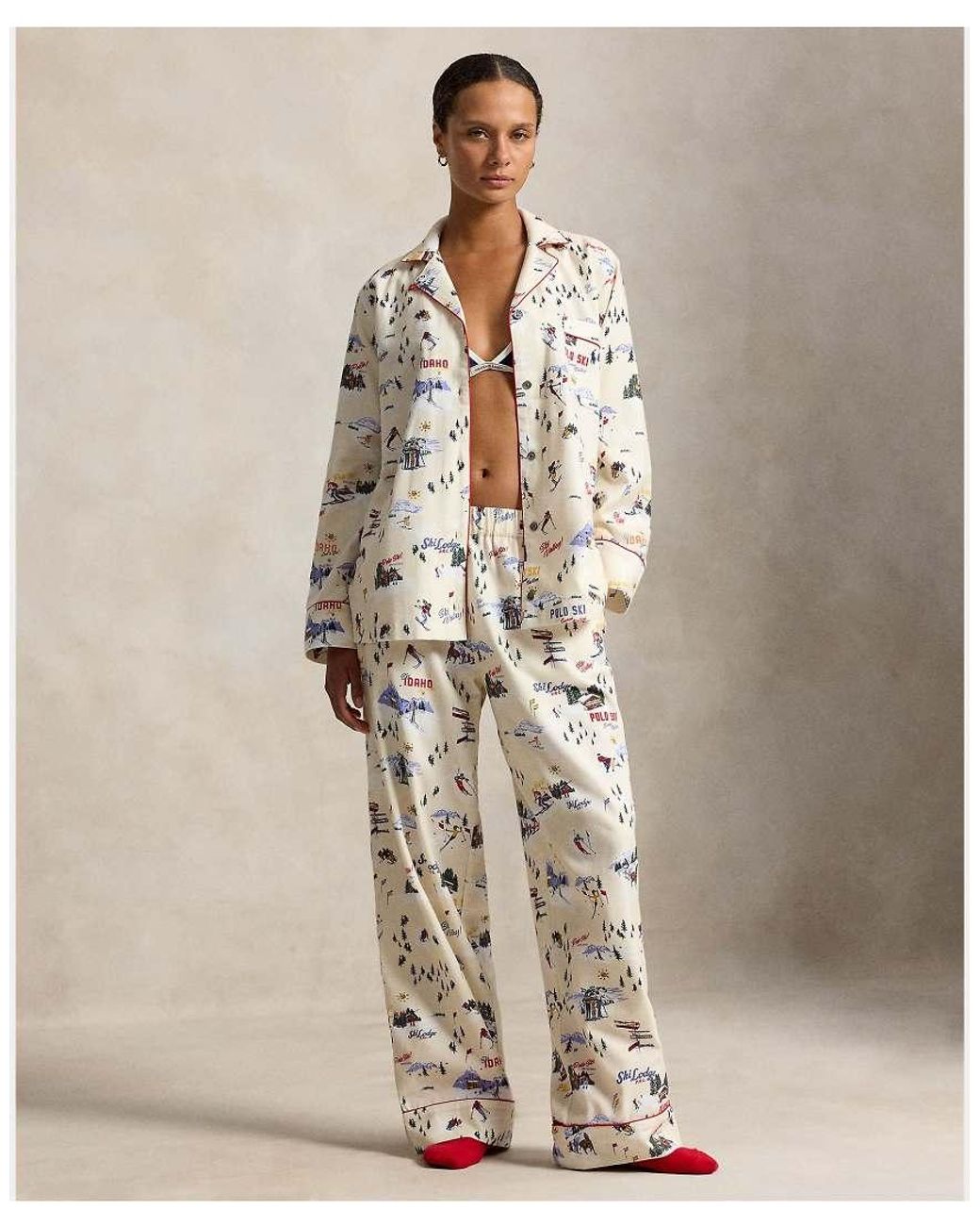 Polo Ralph Lauren Natural Long-Sleeve Brushed Cotton Pyjama Set