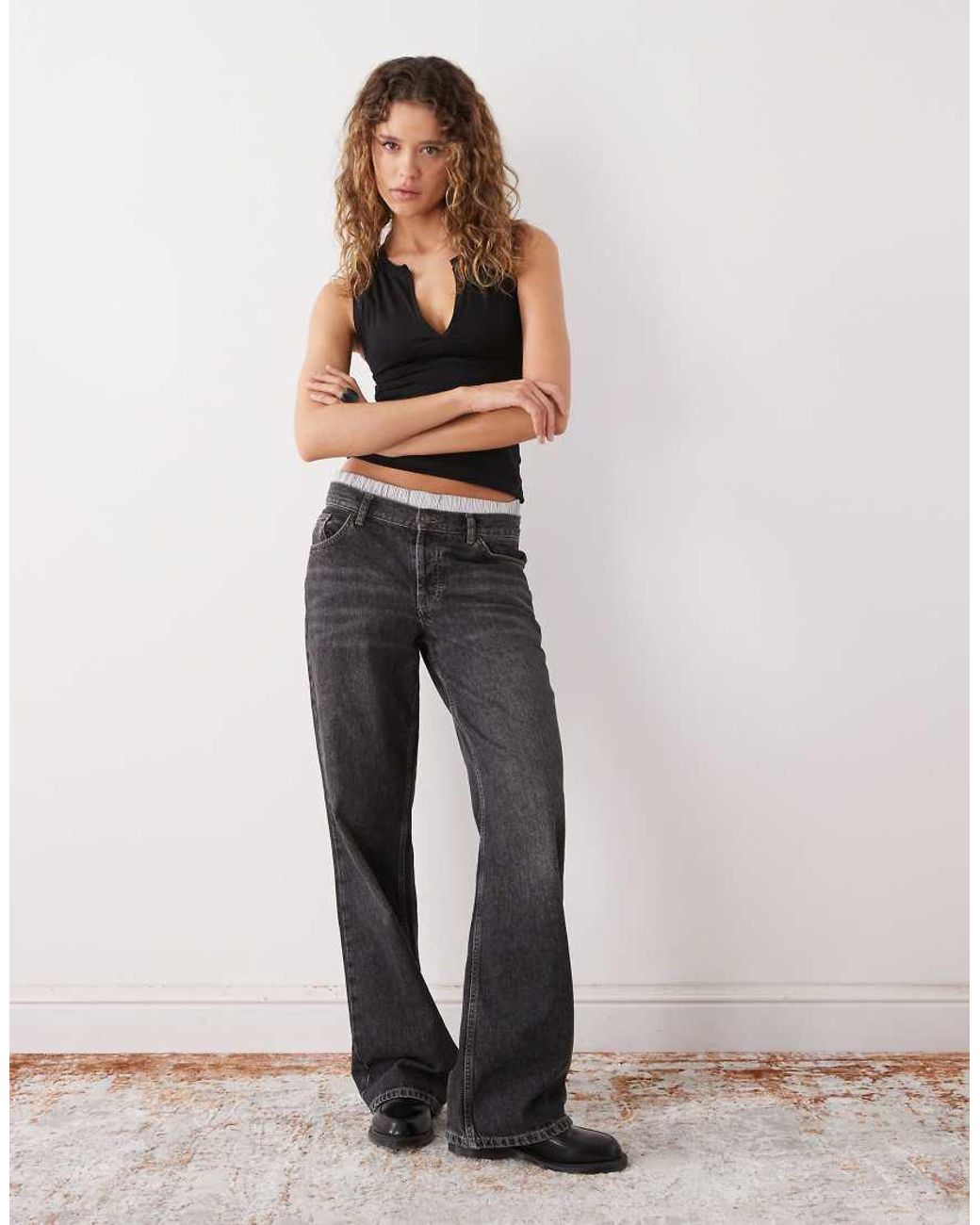 Weekday Black Tank Top With V Neck Notch Detail
