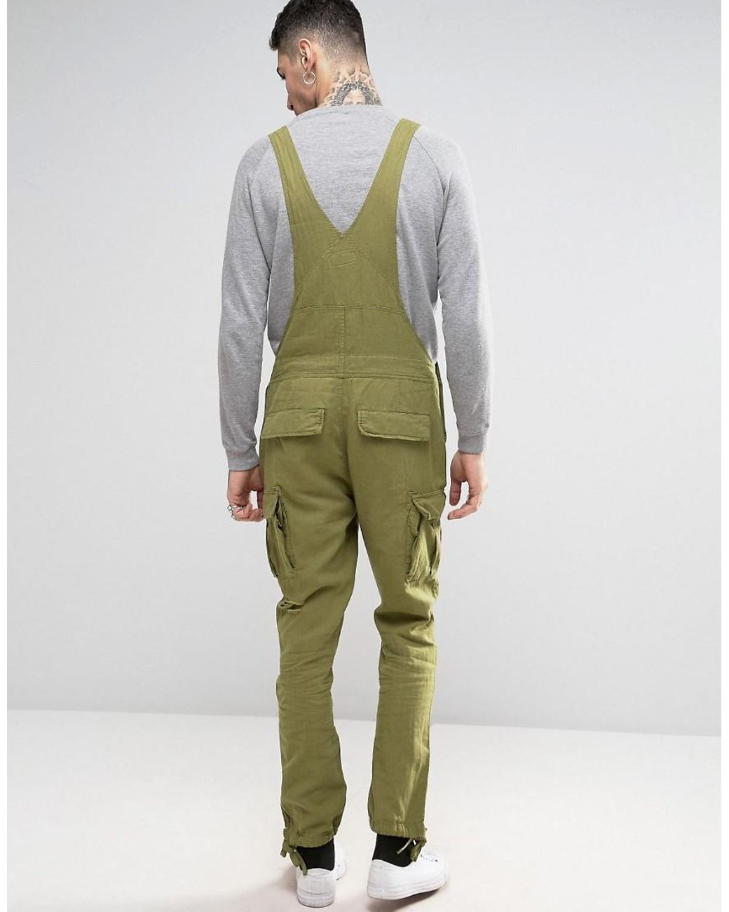 ASOS Dungarees In Khaki Linen in Green for Men Lyst