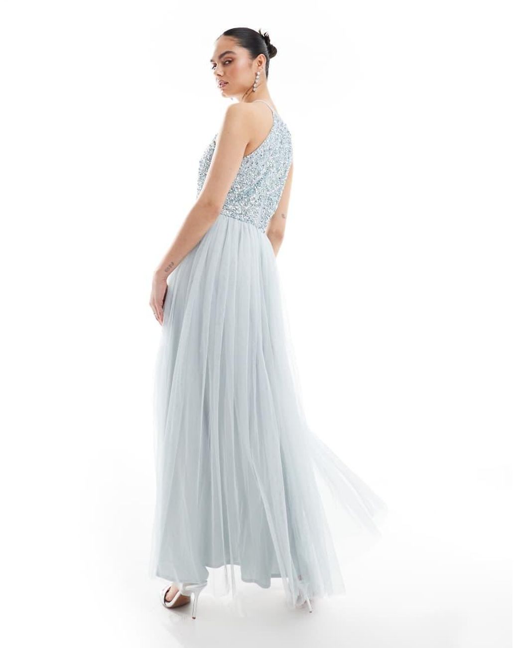 Maya White Embellished Halter Neck Maxi Bridesmaid Dress