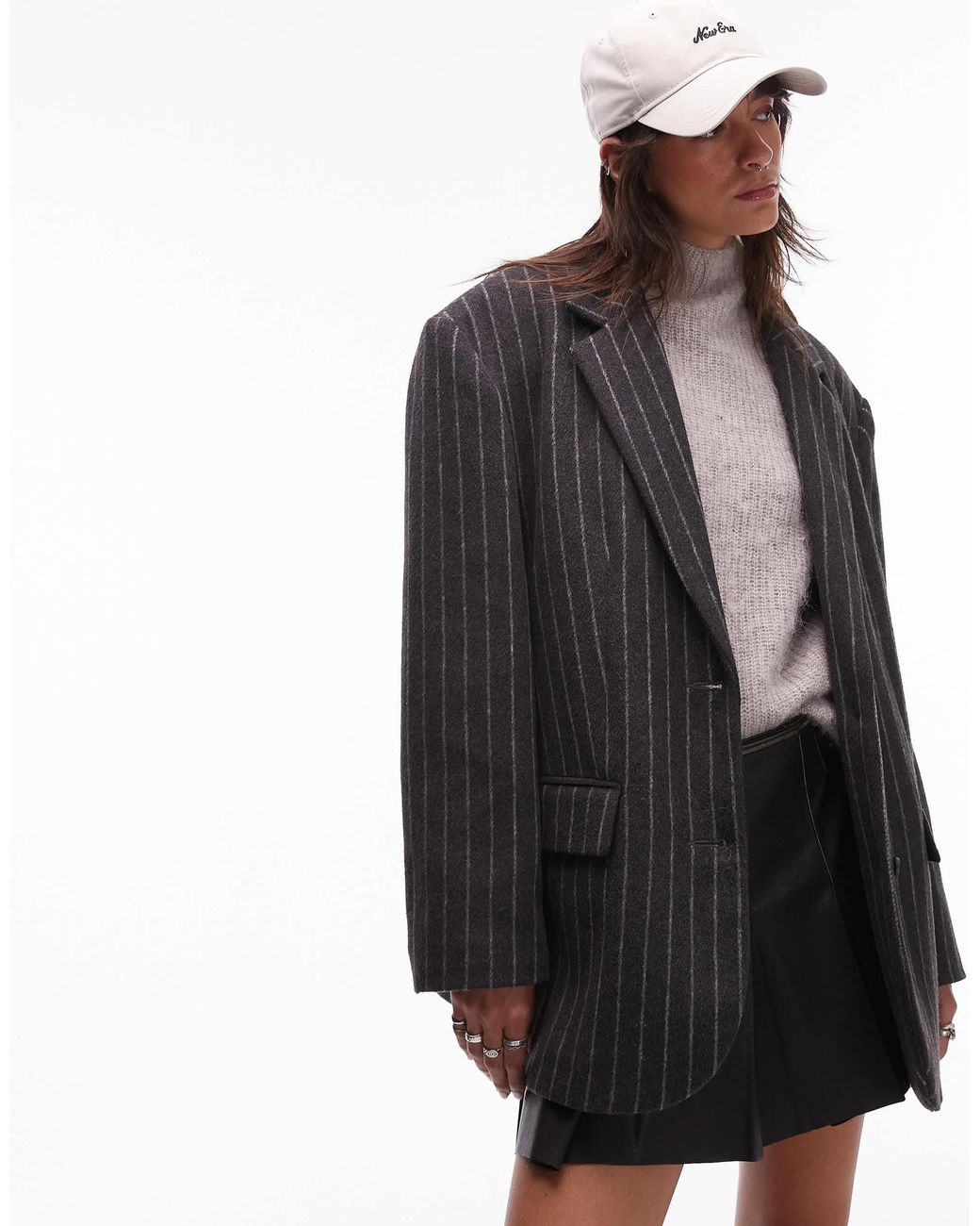 TOPSHOP Brushed Wool Look Pinstripe Blazer Coat in Black Lyst Canada