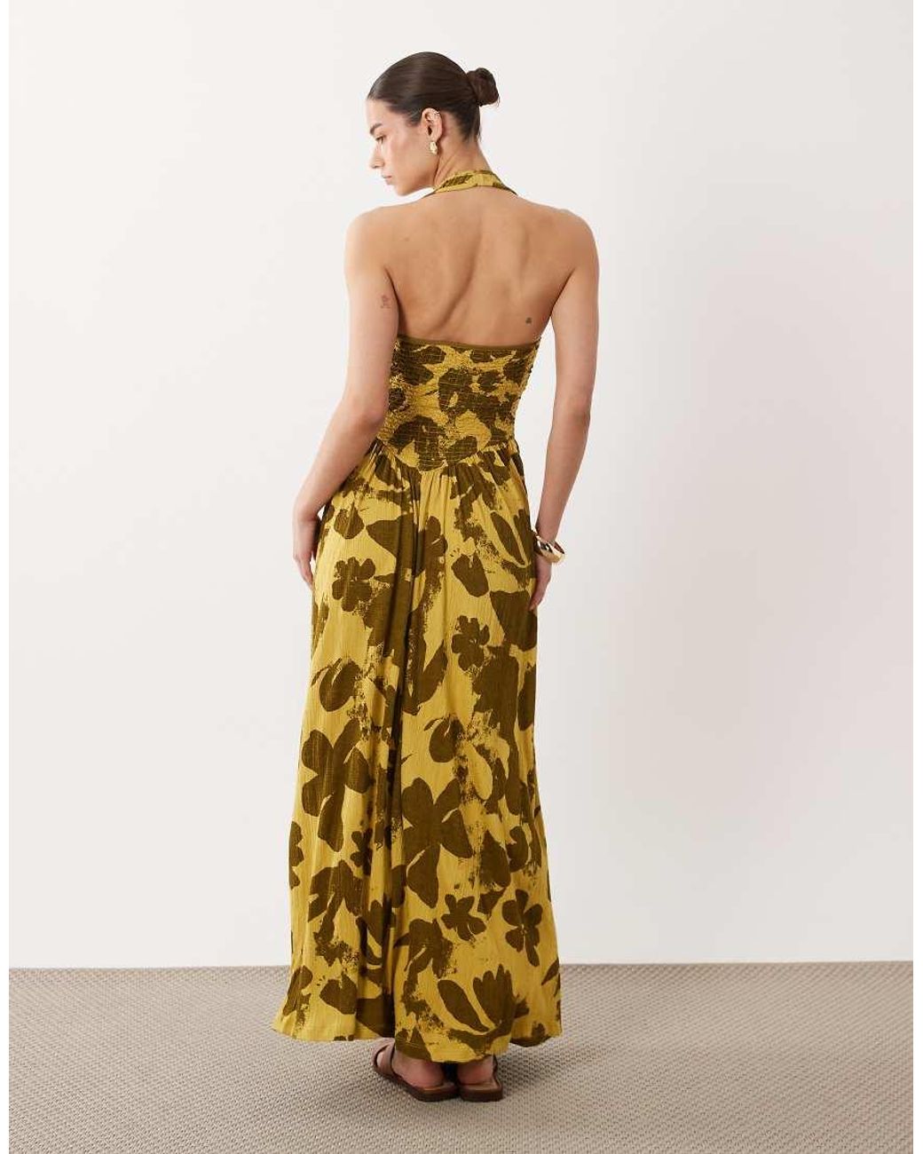 ASOS Metallic Crinkle Halter Neck Midi Dress