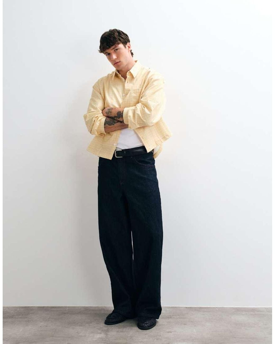 ASOS Natural Boxy Oversized Micro Check Shirt for men