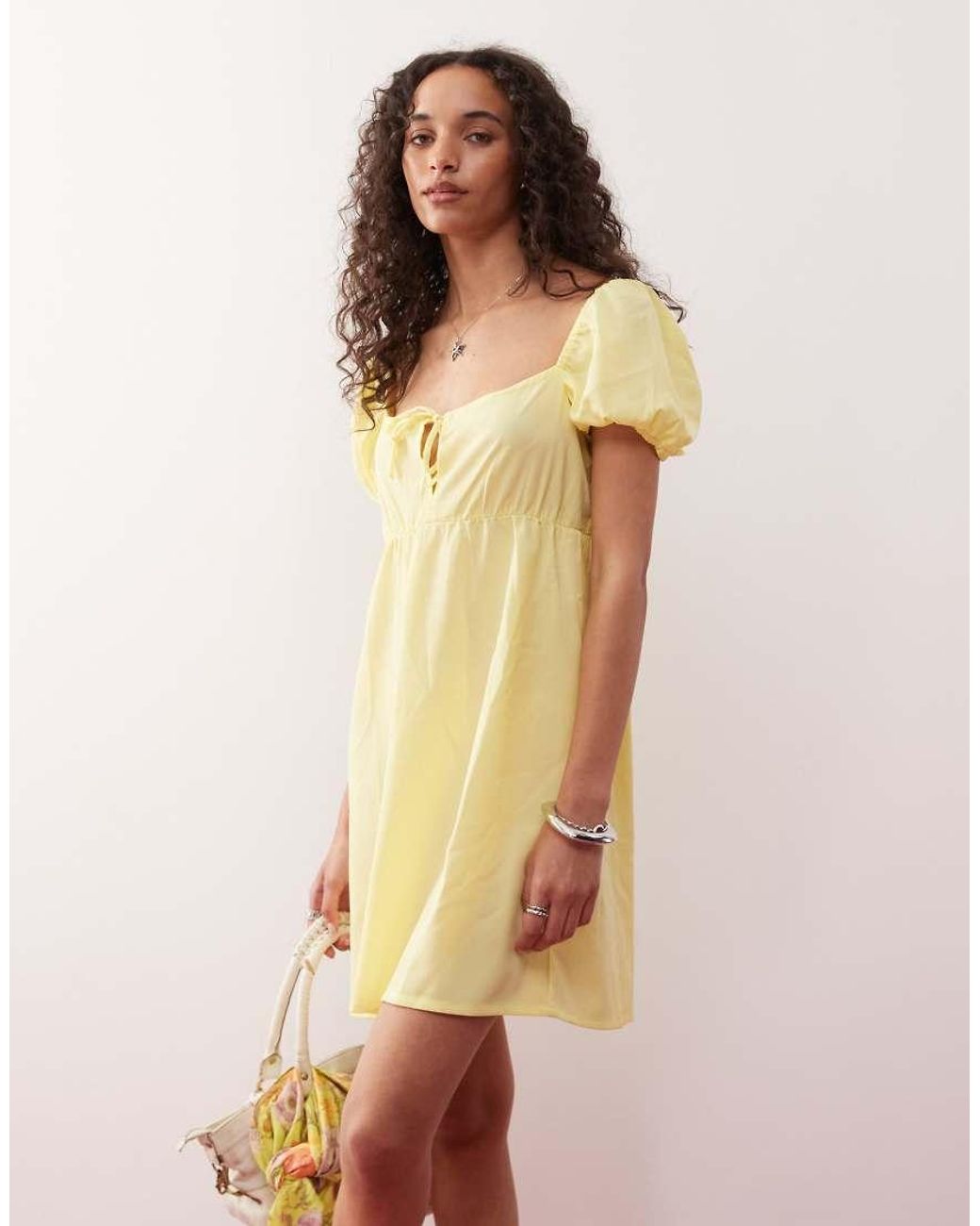 Monki Pink Mini Dress With Puff Sleeves