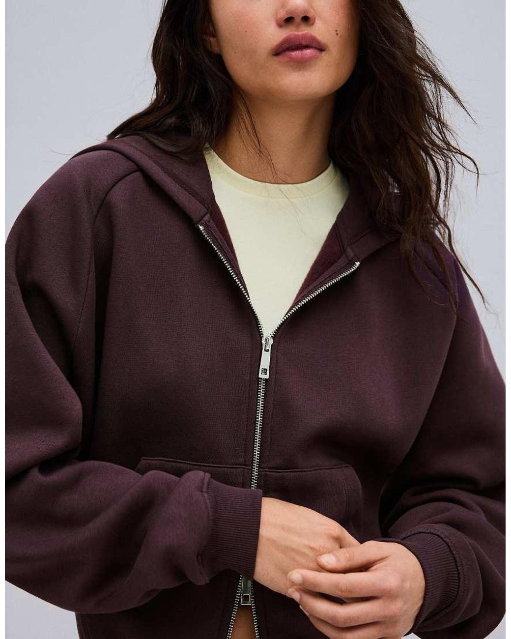 Bershka Brown Zip-up Plush Hooded Jacket