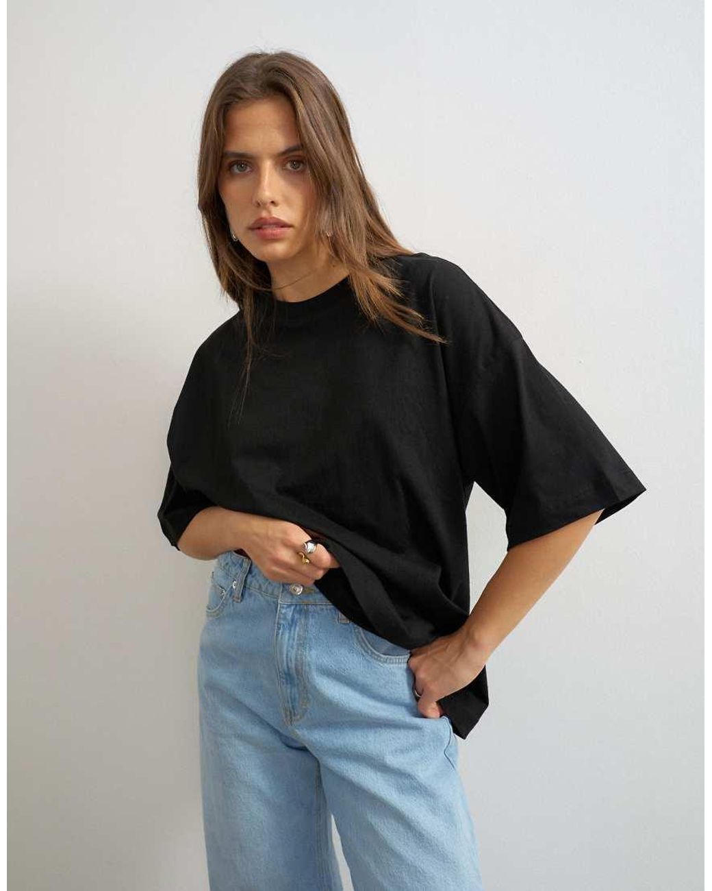 TOPSHOP Black Oversized Drop Shoulder Tee