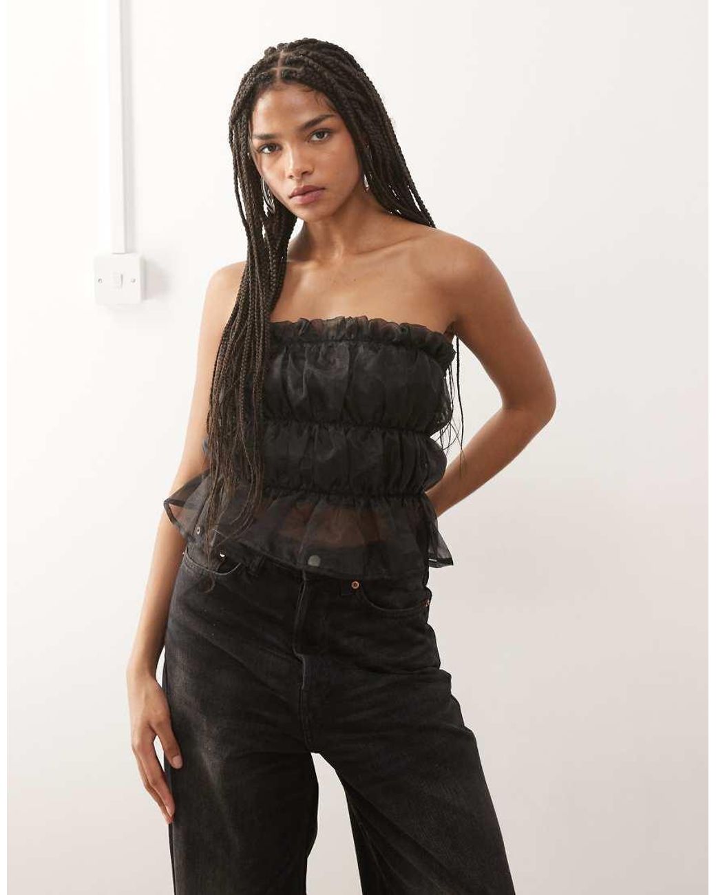 Noisy May Black Tuile Bandaue Top