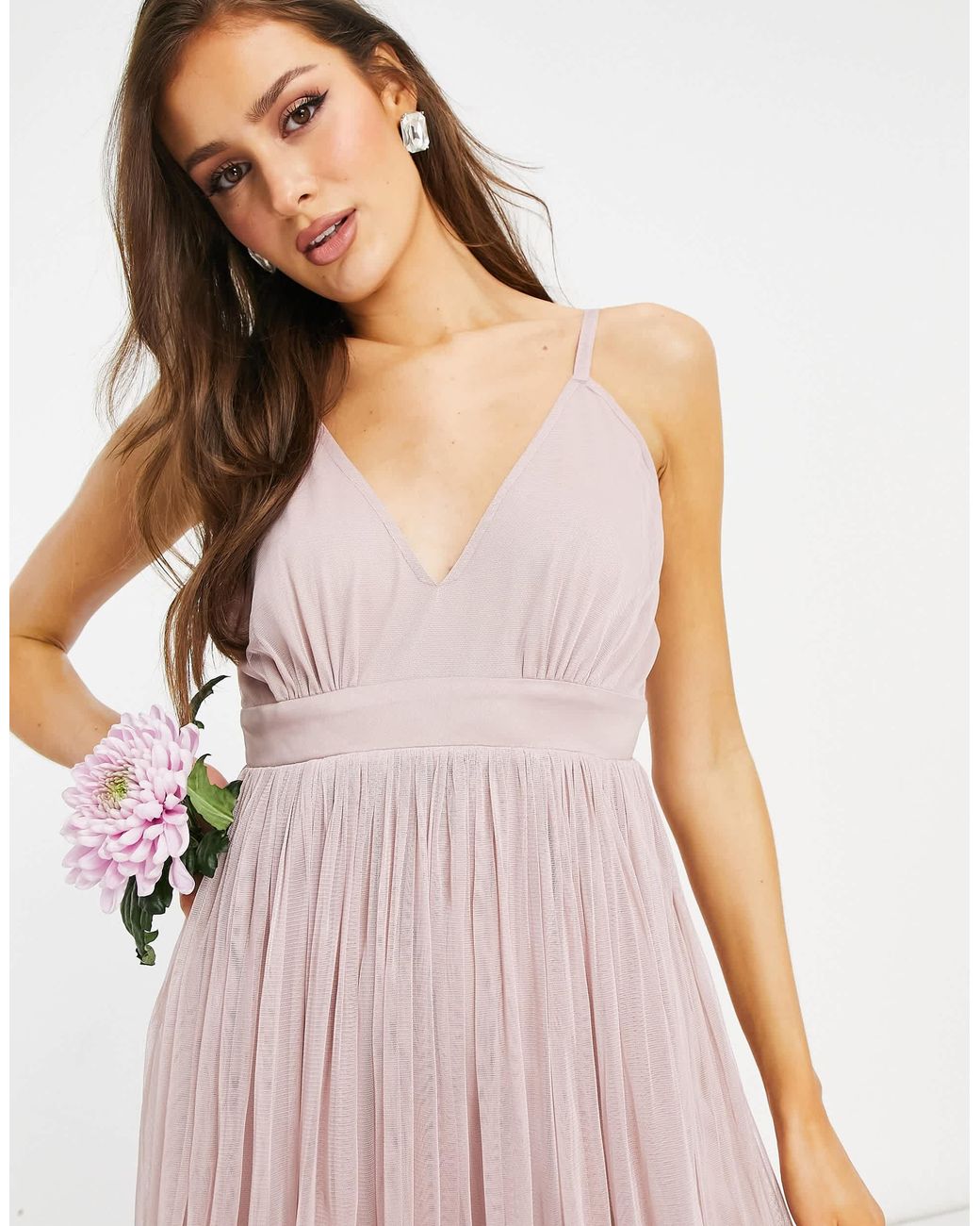 ANAYA With Love Bridesmaid Tulle Plunge Front Maxi Dress in Pink | Lyst