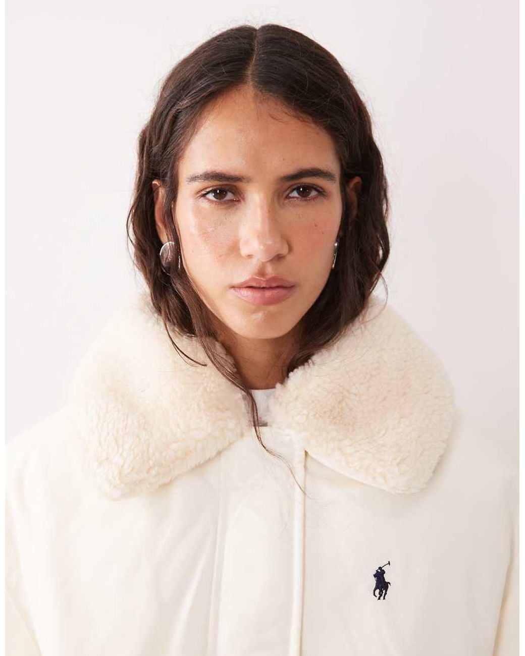 Polo Ralph Lauren White Fur Detail Collar Puffer Jacket