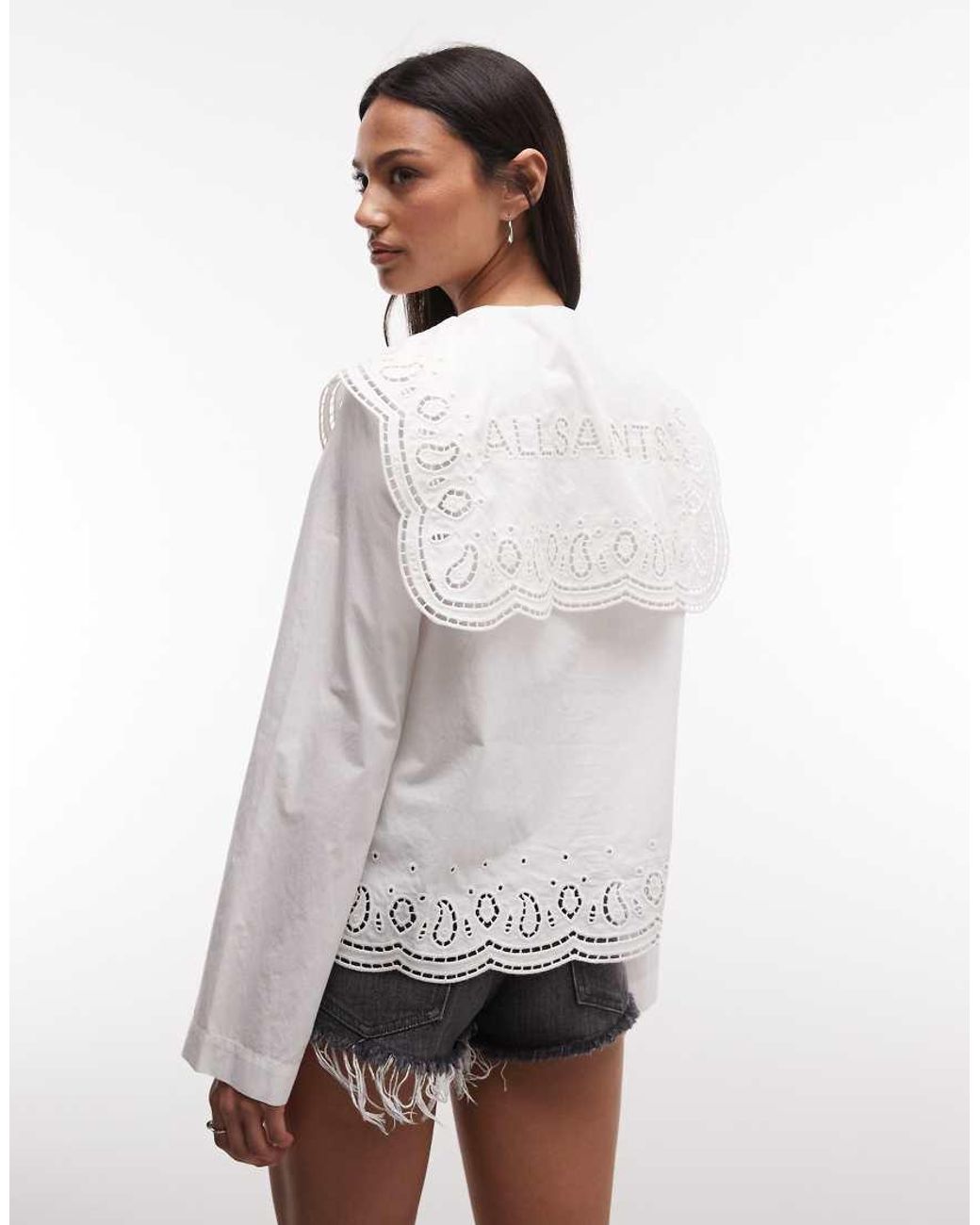 AllSaints White Marie Long Sleeve Broderie Lace Shirt