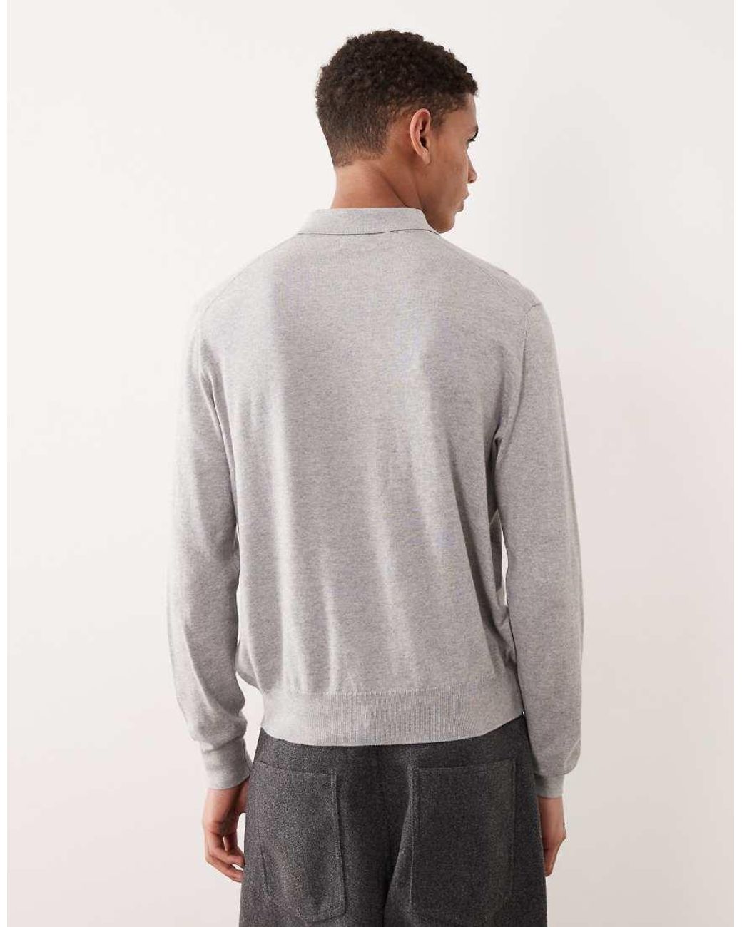 Polo Ralph Lauren Gray Icon Logo Cotton Knit Polo Jumper for men