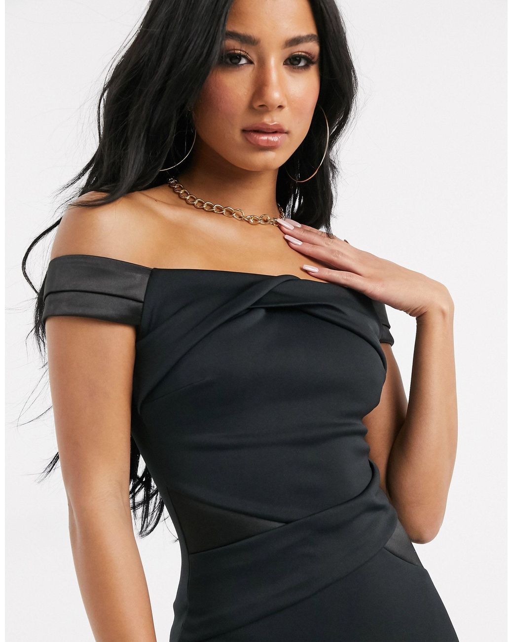 Lipsy Bardot Panelled Maxi Dress in Black Lyst
