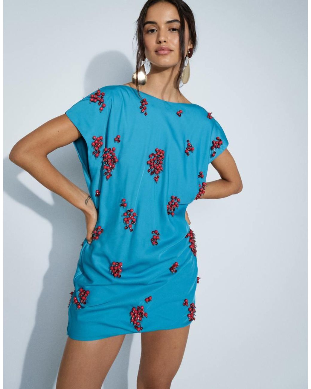 ASOS Blue Open Back Cluster Embellished Mini T-shirt Dress