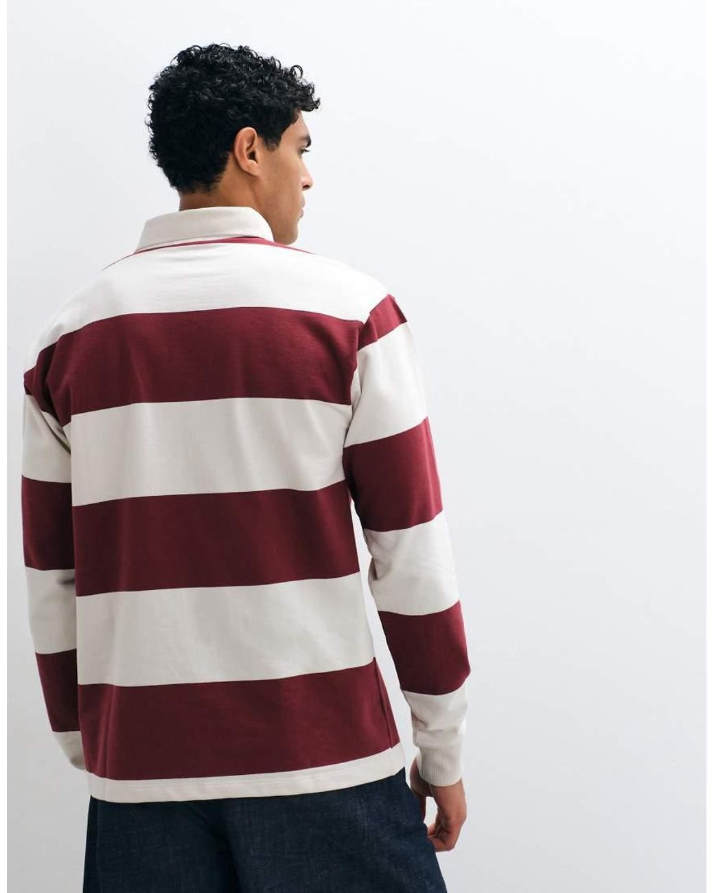 New Look Red Stripe Rugby Polo Shirt for men