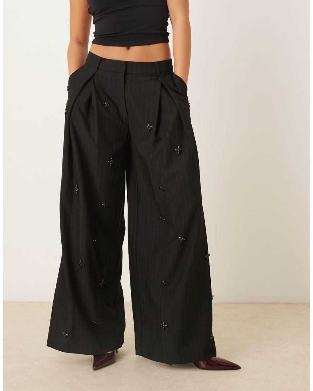 ASOS Black Tailored Low Rise Embellished Trousers