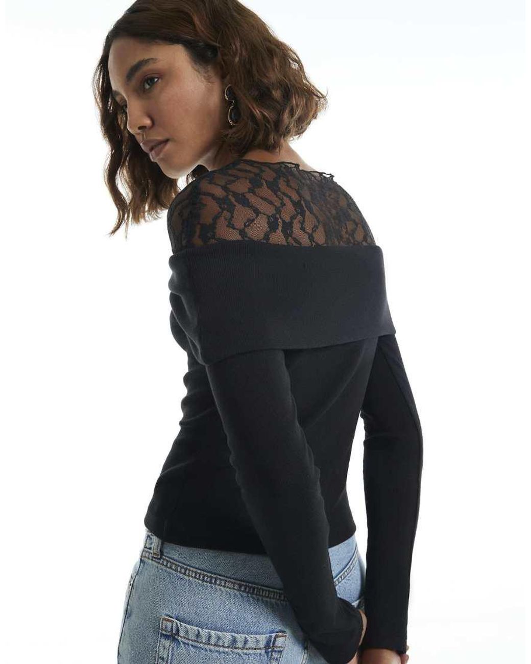 River Island Black Long Sleeve Lace Twist Top