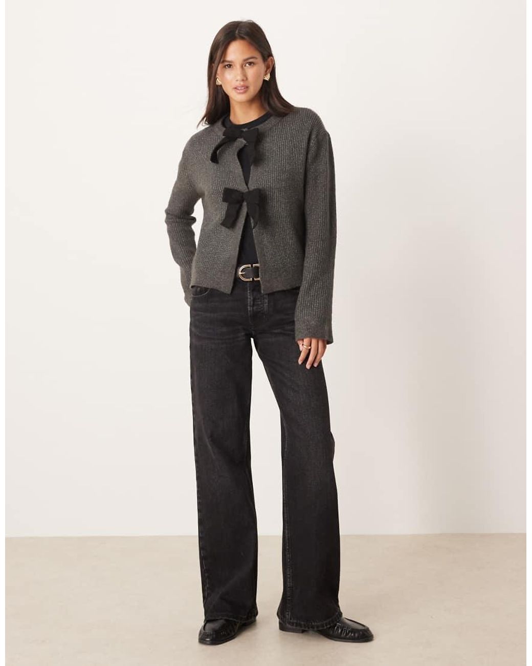 Brave Soul Black Cardigan With Velvet Bow Detail