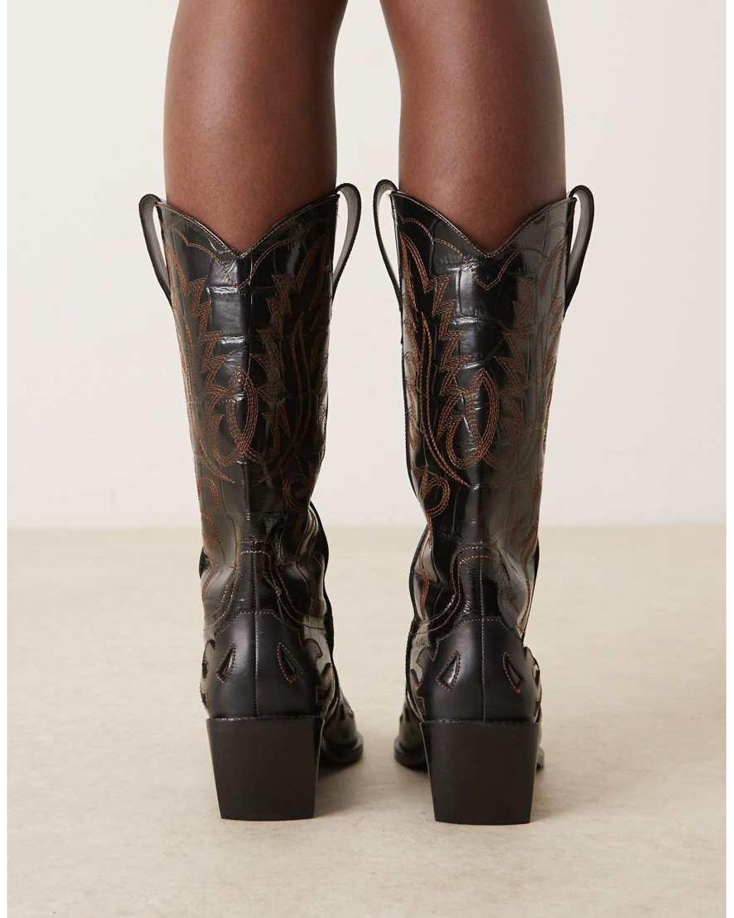 ASOS Black Camryn Leather Cowboy Knee Boots