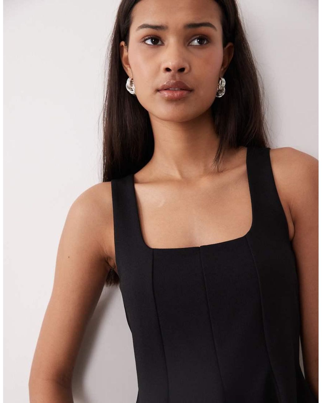 Gina Tricot Black Square Neck Peplum Top