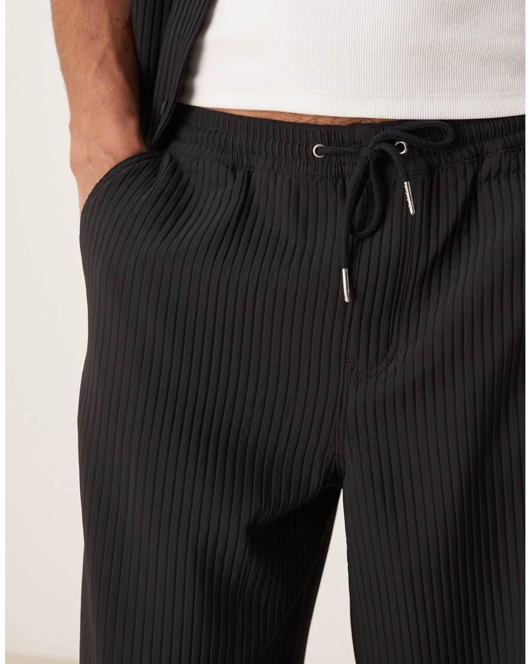 ASOS Natural Co-ord Wide Leg Plisse Trousers for men