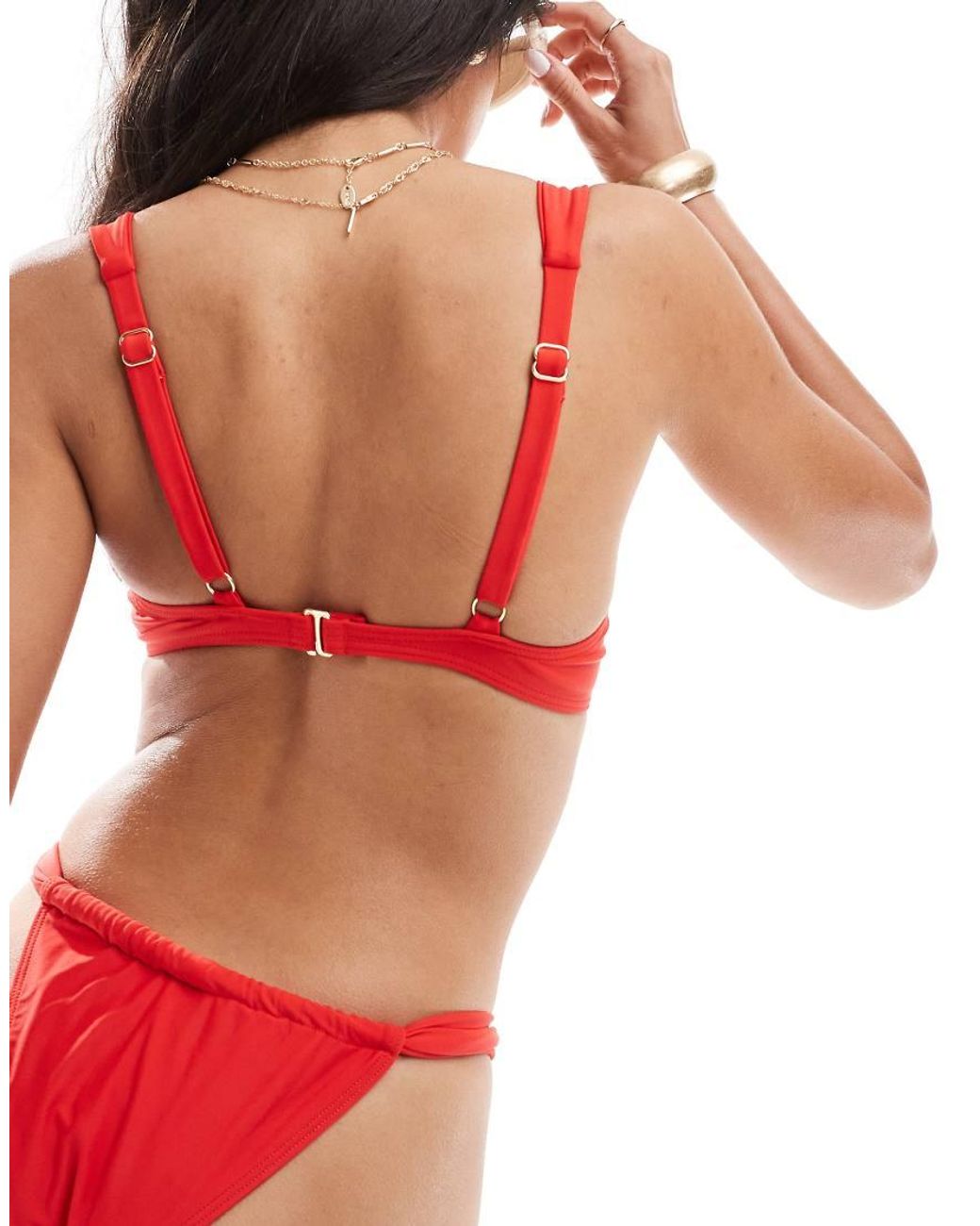 South Beach Red Essentials Ruched Side Bikini Bottoms