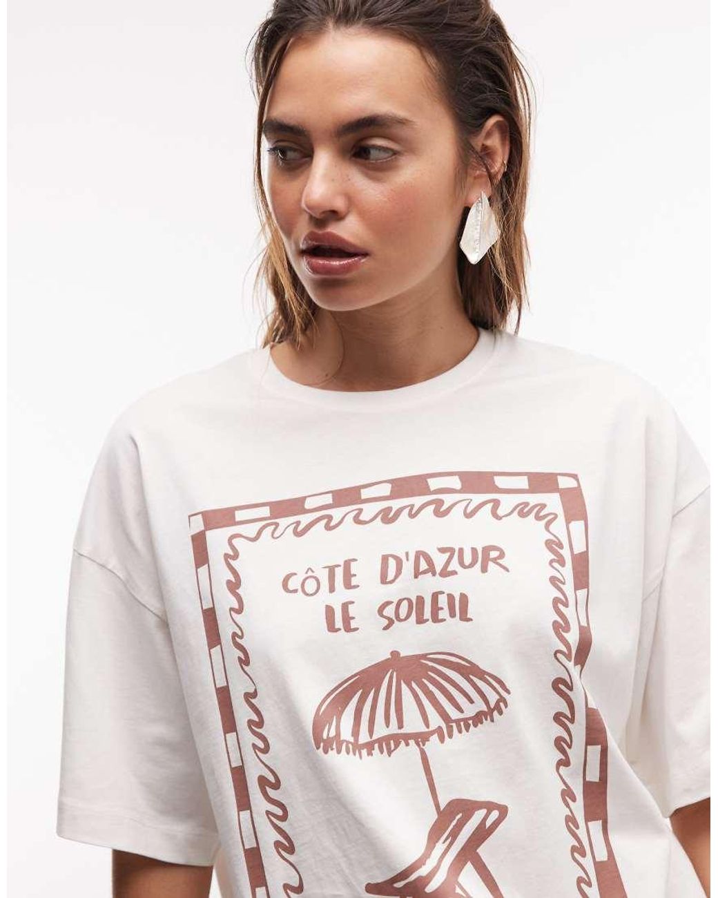 The Frolic White Exclusive Sun Lounger Graphic Front Oversized T-shirt