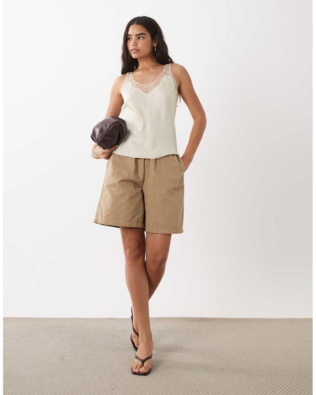 Mango Natural Satin Lace Detail Sleeveless Cami