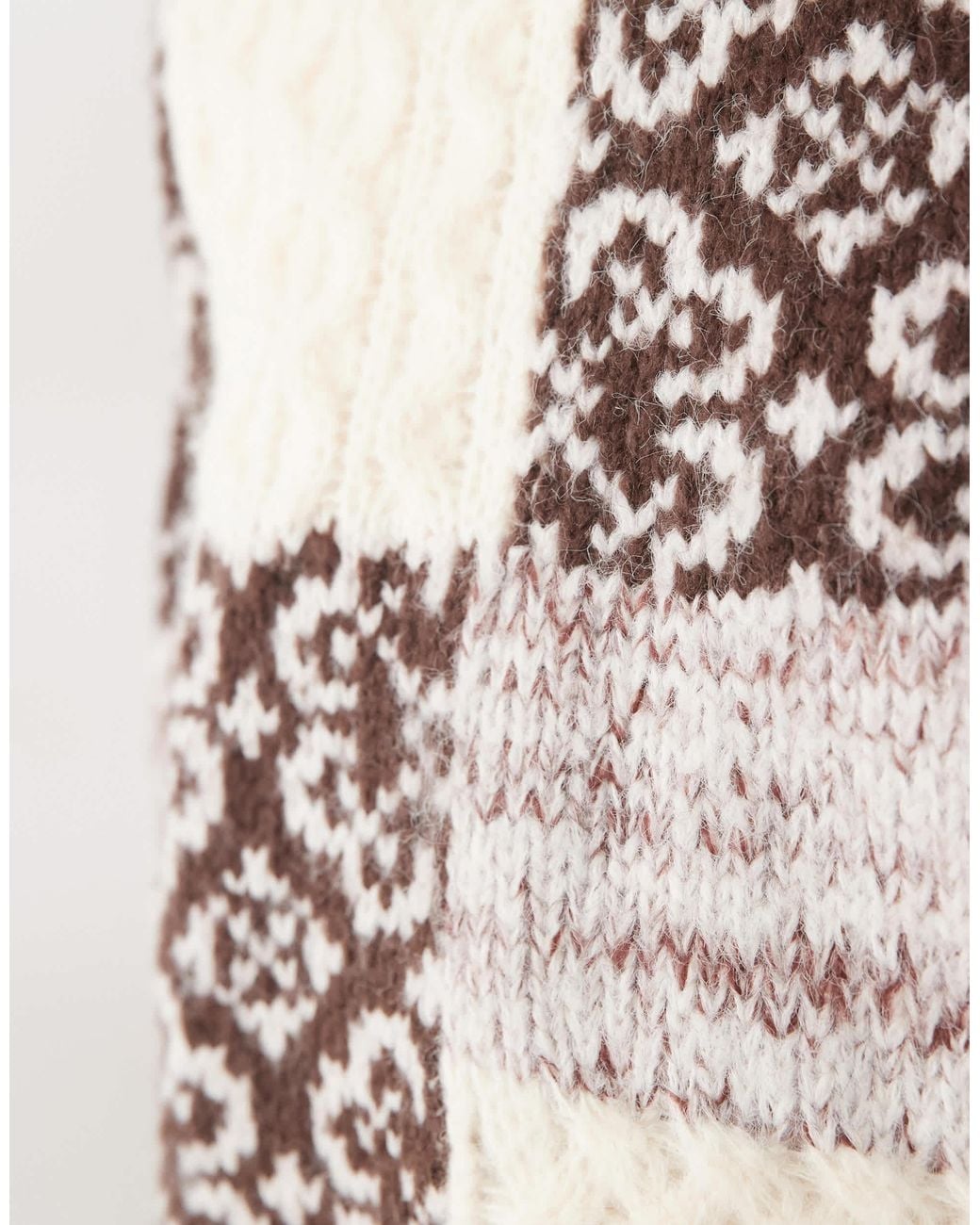 Pieces Brown Premium Textured Patchwork Knitted Jumper