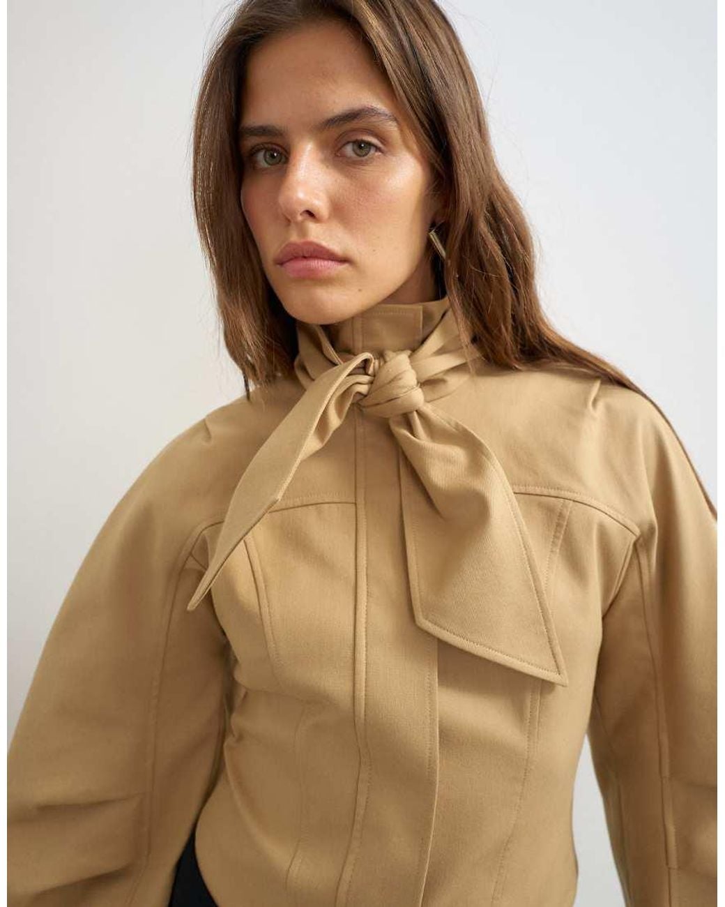 TOPSHOP Natural Tie Neck Fitted Ovoid Sleeve Jacket
