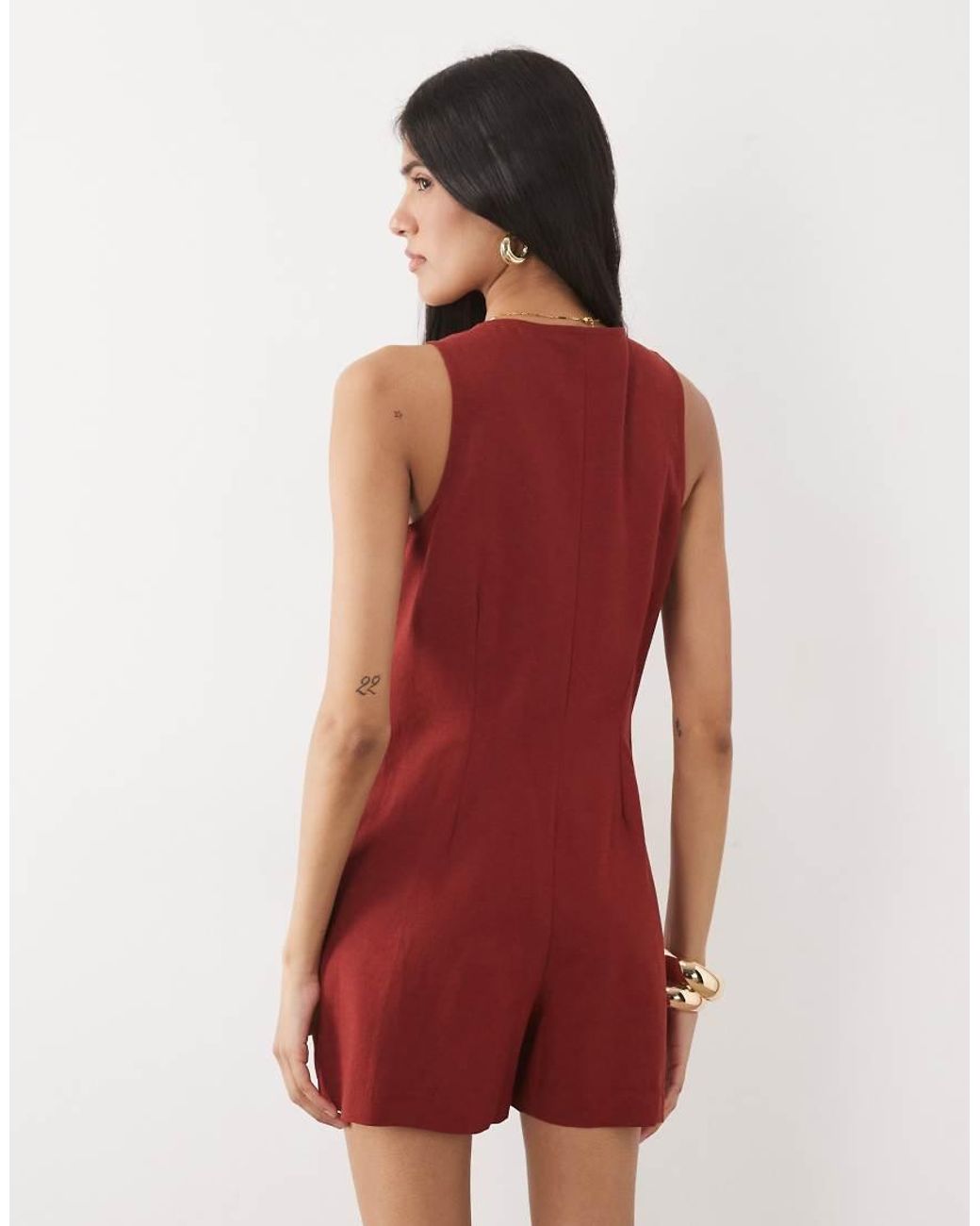 New Look Red V Neck Button Through Playsuit