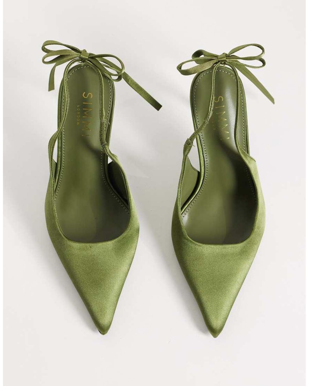 SIMMI Green Simmi London Celina Slingback Heeled Shoes With Bow Detail