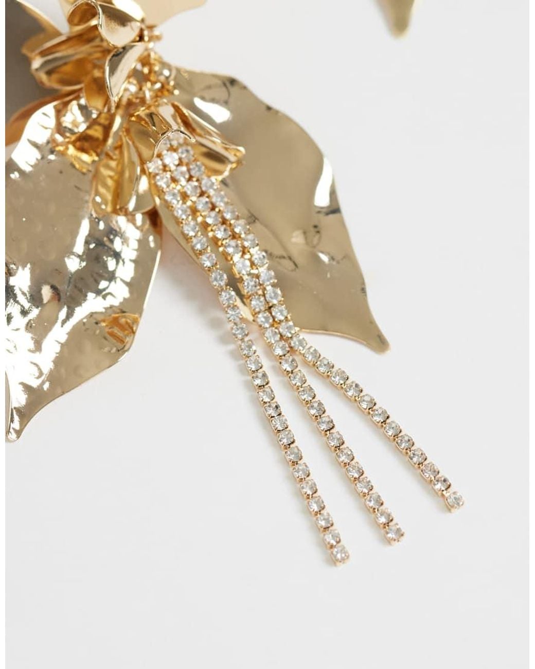 ASOS Metallic Statement Petal Drop Earring With Diamante Detail
