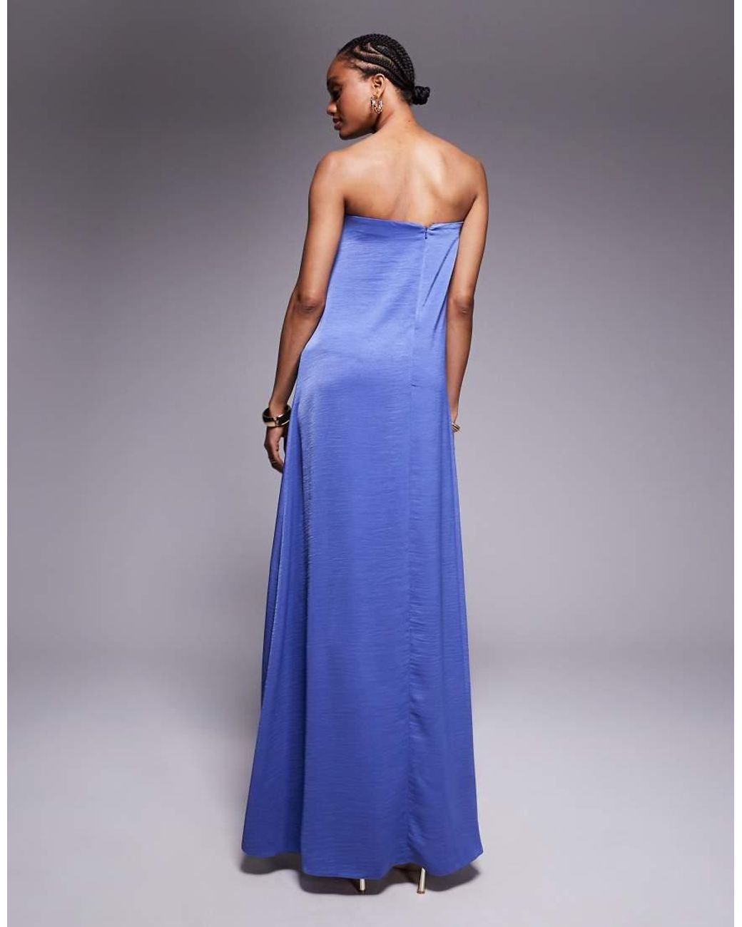 ASOS Blue Asos Design Tall Bandeau Trapeze Satin Maxi Dress