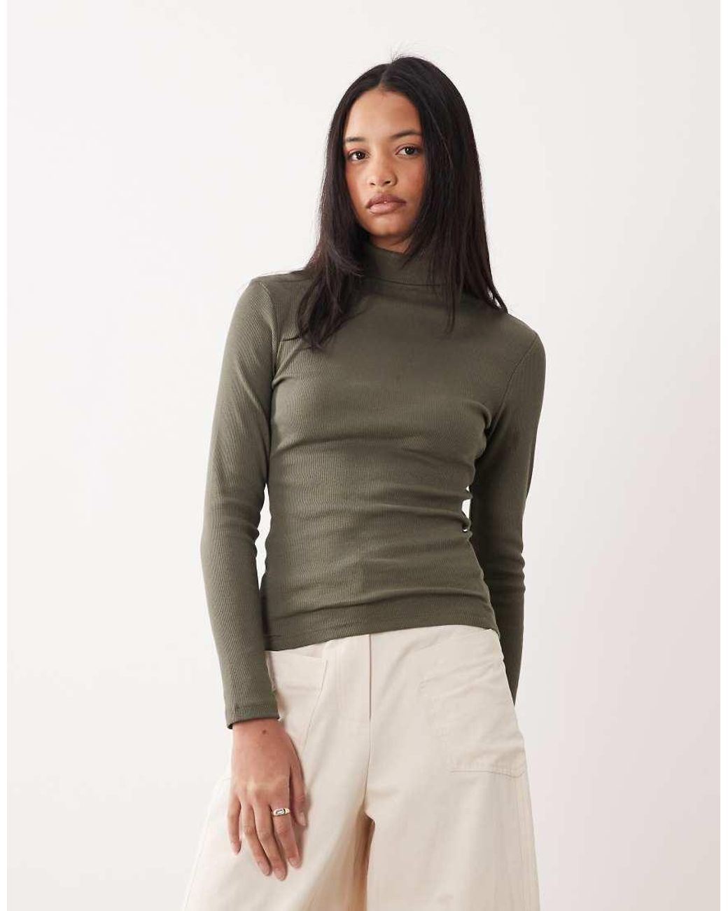 Brave Soul Blue Long Sleeve Ribbed Rollneck Top