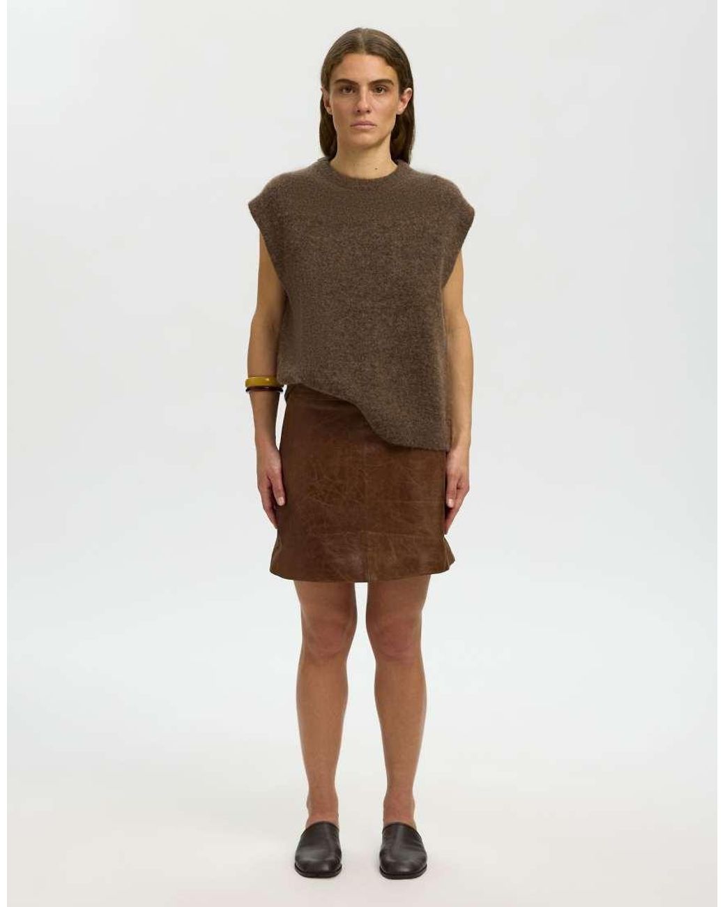 SELECTED Brown Lulu Denim Relaxed Fit Crew Neck Knitted Vest
