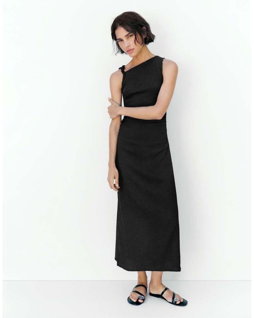 Pull&Bear White Gathered Knot Midi Dress