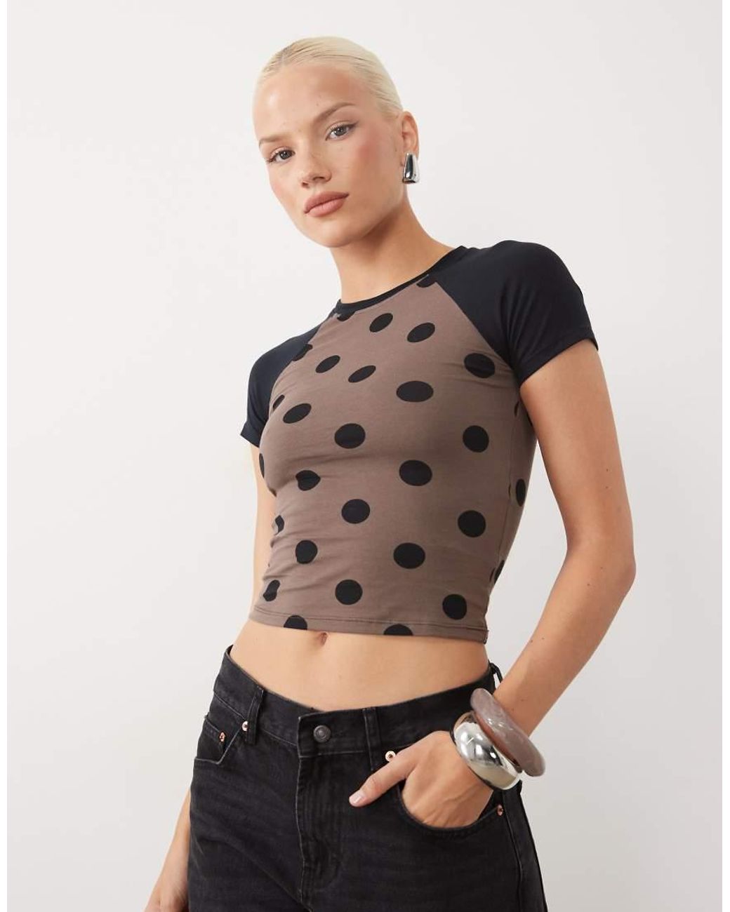 Motel Black Agneta Polka Dot Baby Tee