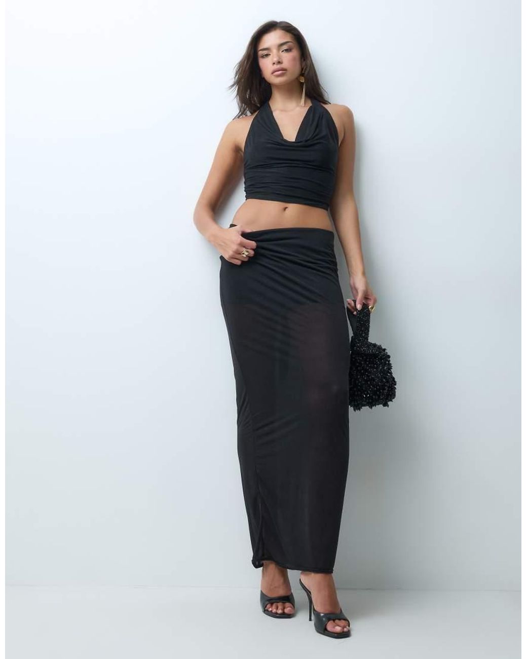 Missy Empire Blue Halterneck Mesh Top Co-Ord