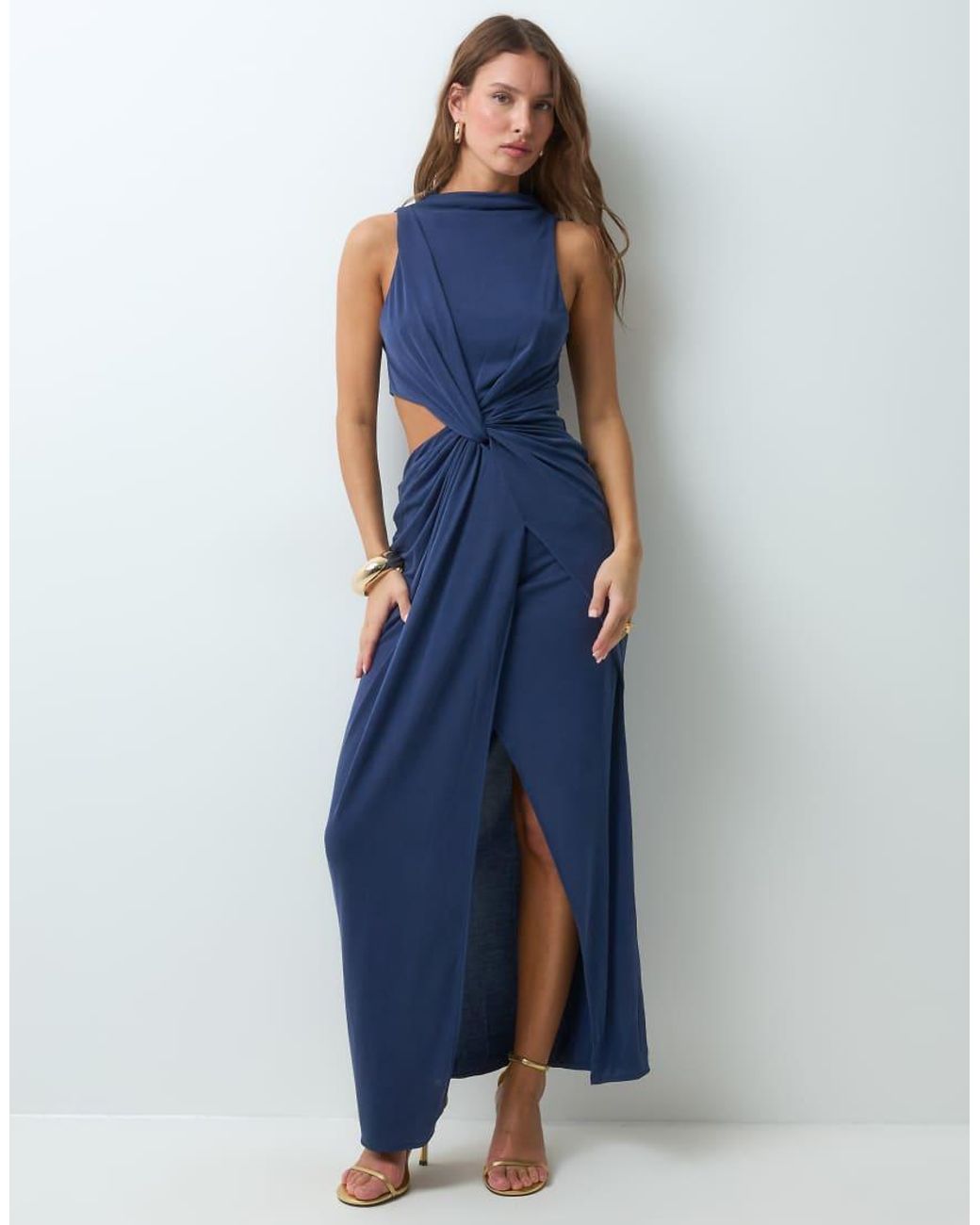 ASOS Blue Sleeveless Maxi Dress With Cut Out Twist Detail