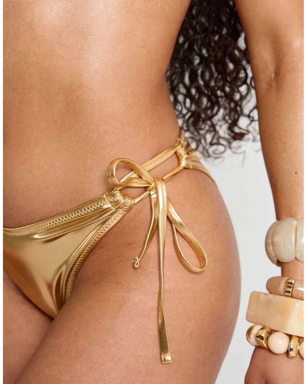 Public Desire Brown Foiled Bikini Bottom With Adjustable Sides