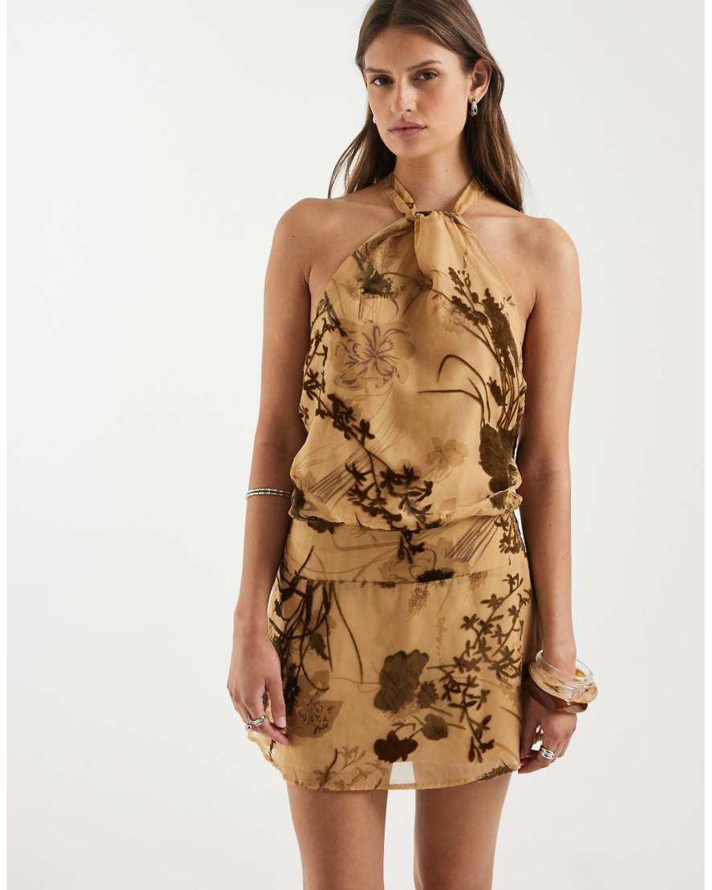 Motel Natural Kutai Floral Devore Mini Dress
