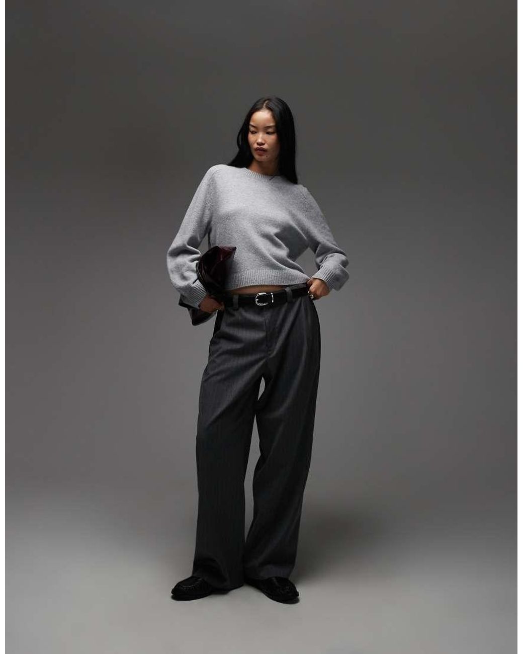 & Other Stories Gray Crew Neck Sweater With Volume Sleeves