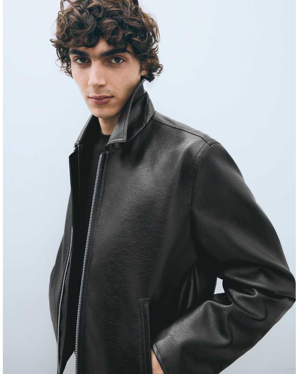 Bershka Brown Boxy Faux Leather Jacket for men